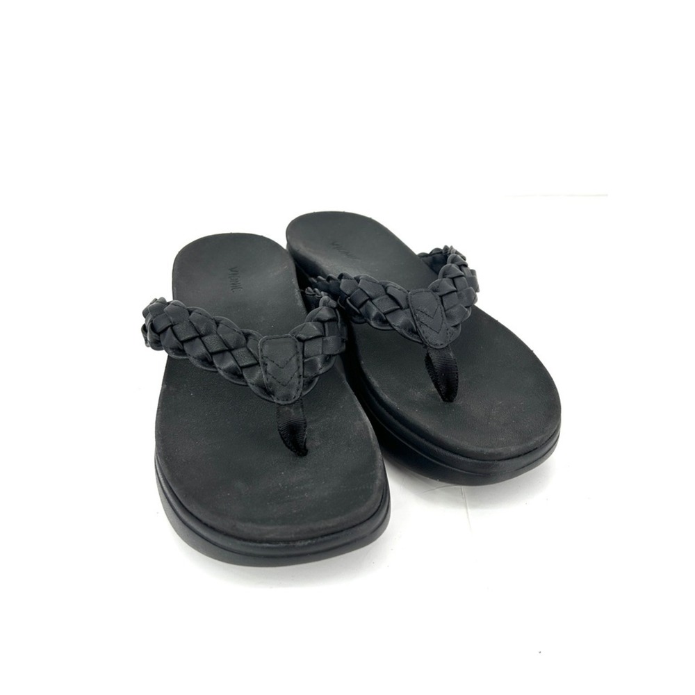 Vionic Womens Kenji Sandals‎ Black Platform Braided Thong Flip Flops 7